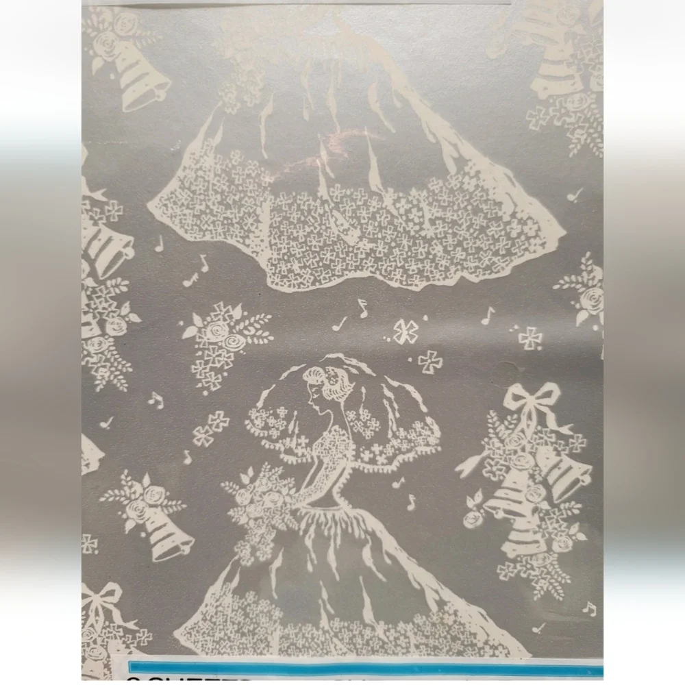 NEW Vintage Wedding Bridal Shower Gift Wrapping Paper Art Deco MCM USA Silver